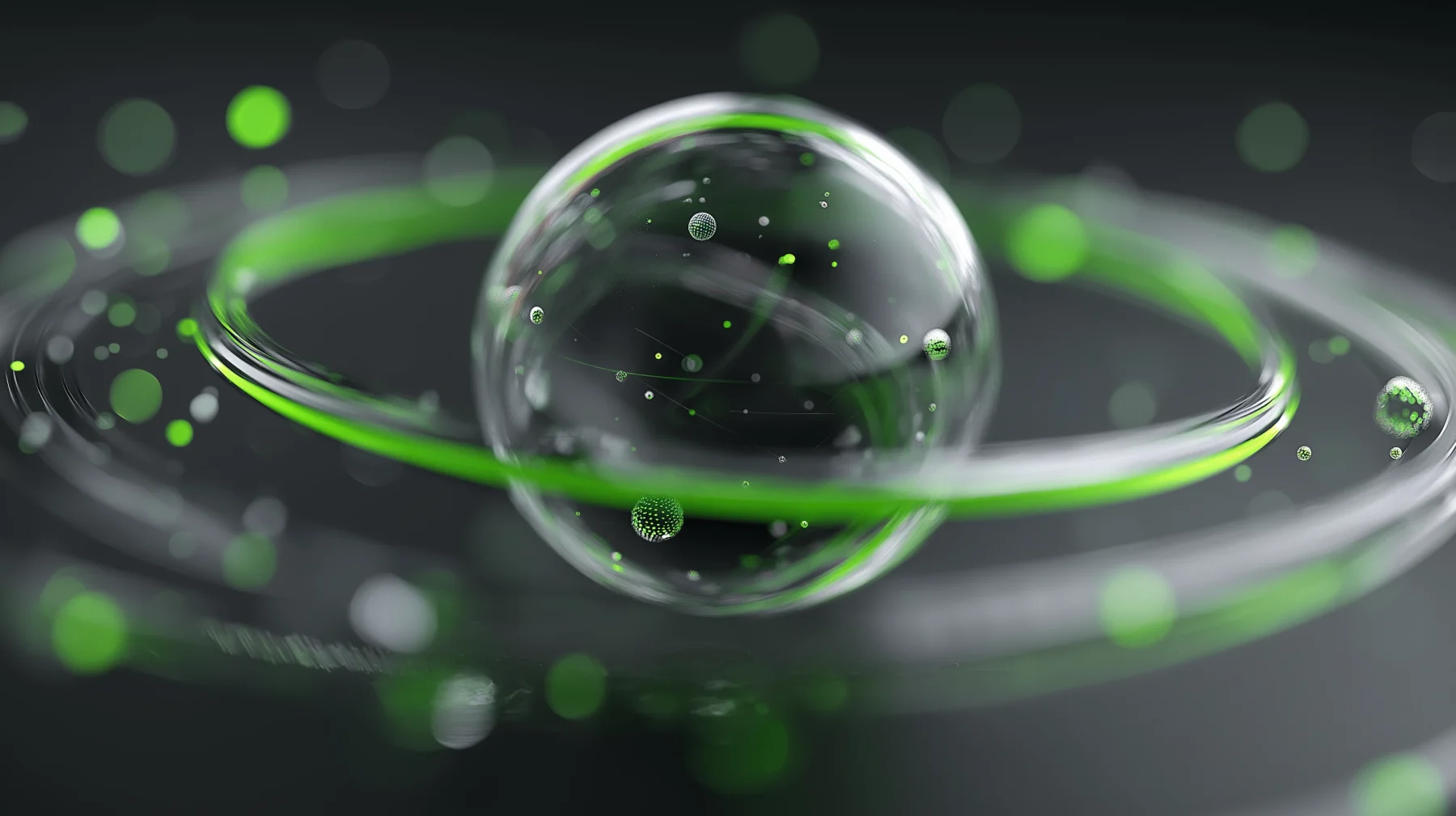 Abstract interconnected digital sphere with green illuminated pathways, representing integrated IT support and a unified technology ecosystem.
