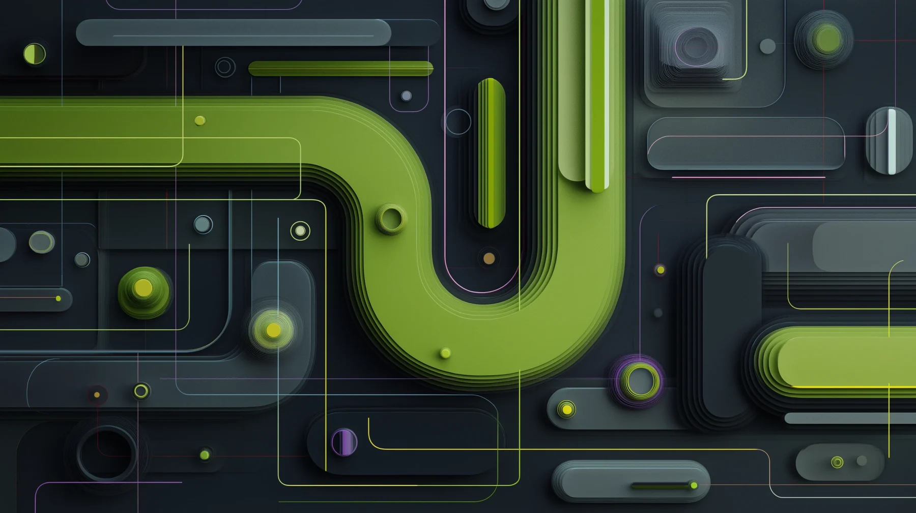 Abstract interconnected pathways with green illuminated guidance, representing security awareness training and reducing human error in cybersecurity.