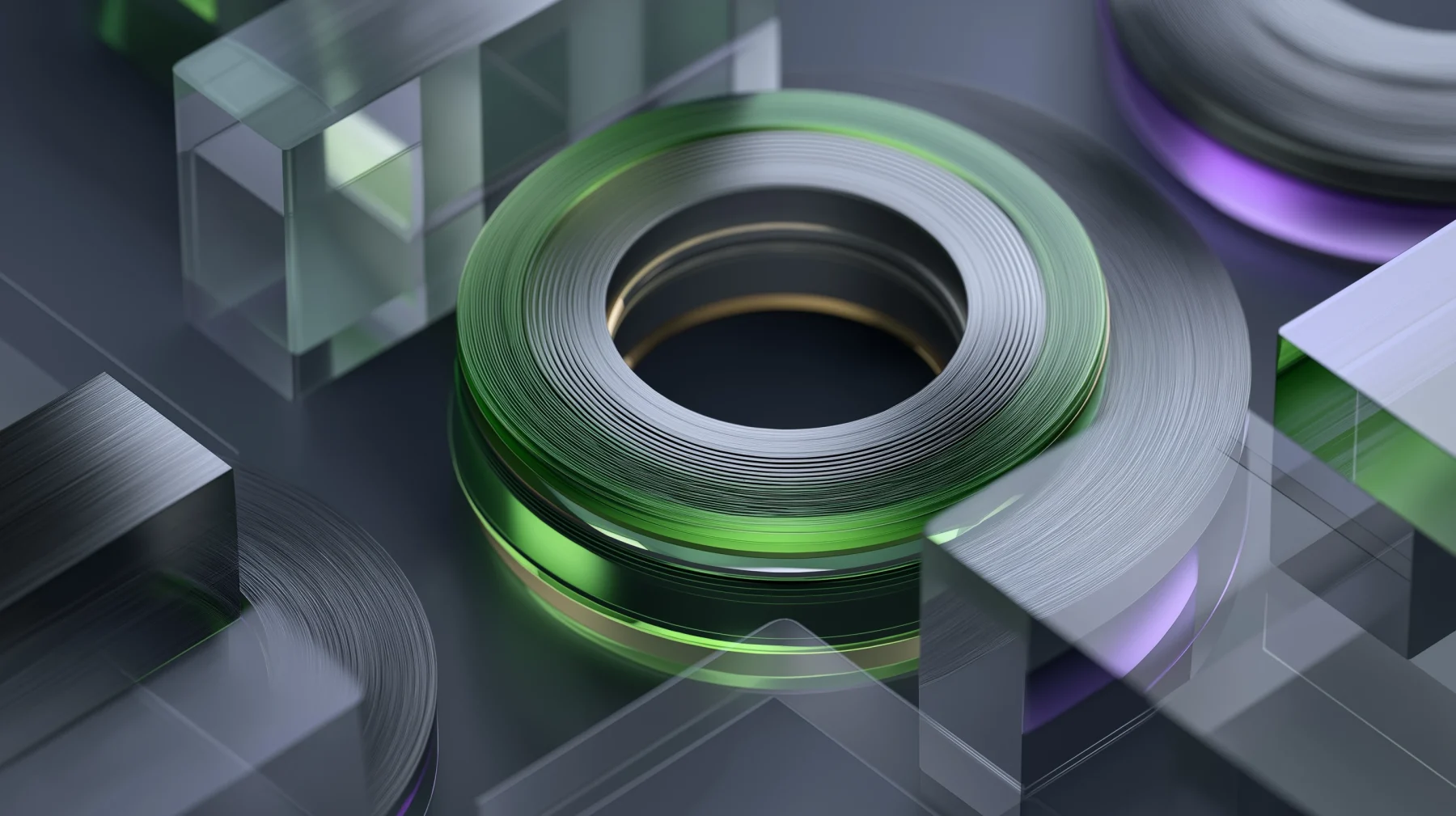 Abstract geometric forms with a green illuminated focal point, representing IT budget optimisation, cost efficiency and technology consolidation.